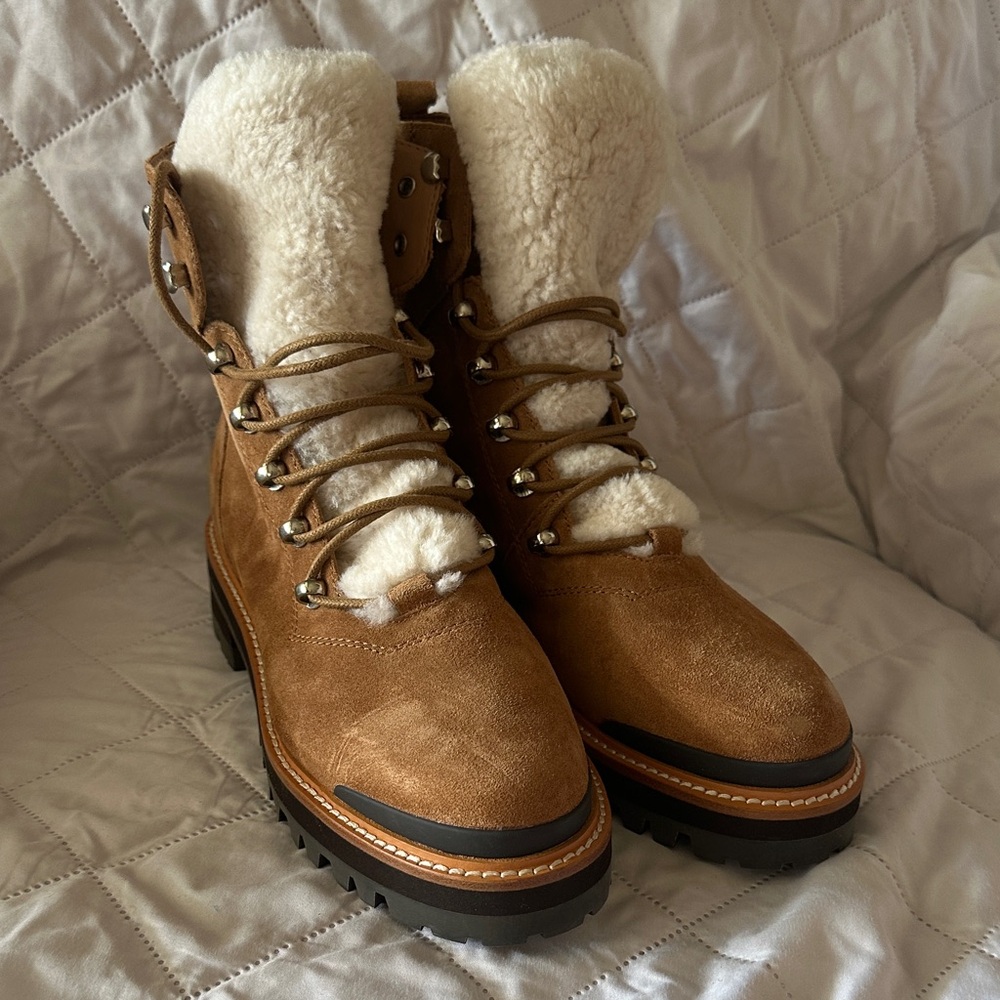 Marc Fisher Chestnut Suede Shearling-Trim Hiking Boots
